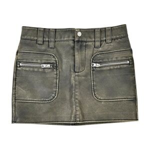 Mango MNG Gray Black Distressed Vegan Faux Leather Mini Skirt sz XS